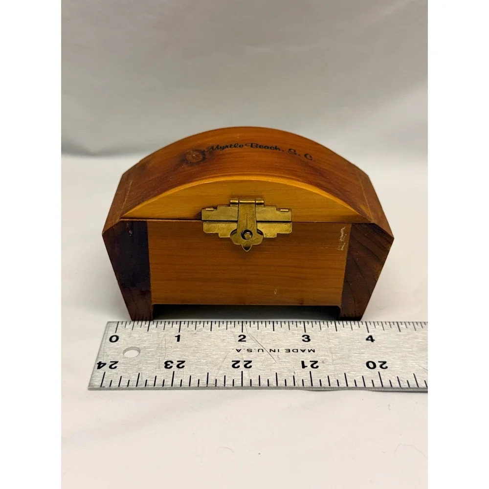 Vintage Myrtle Beach S.C. Cedar Wood Trinket Box Domed Souvenir Chest, Ocean